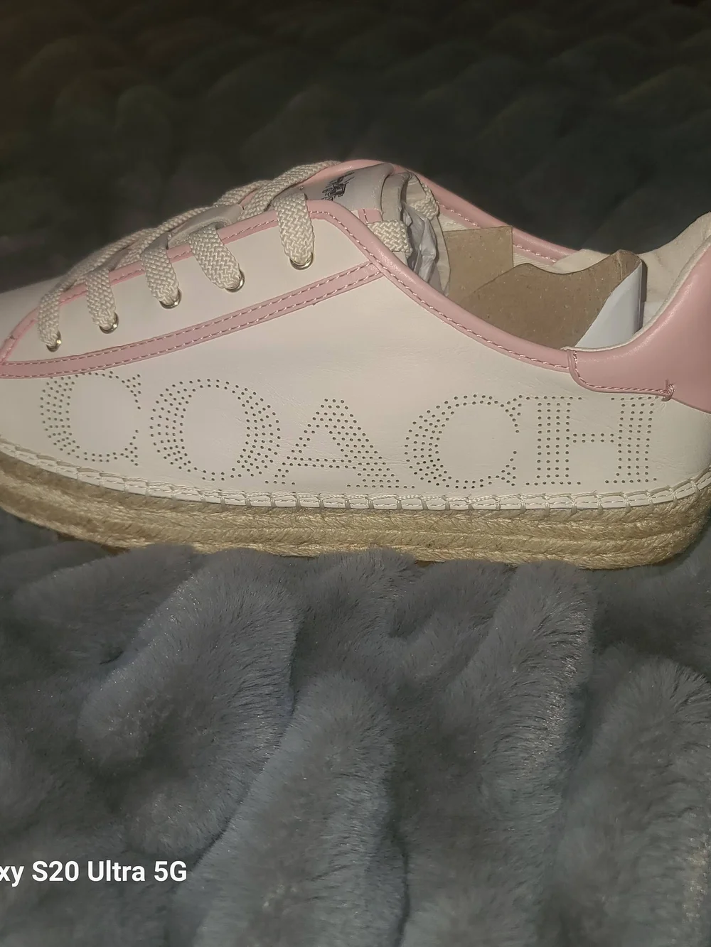 Coach White Leather Espadrille Sneakers with Pink Trim